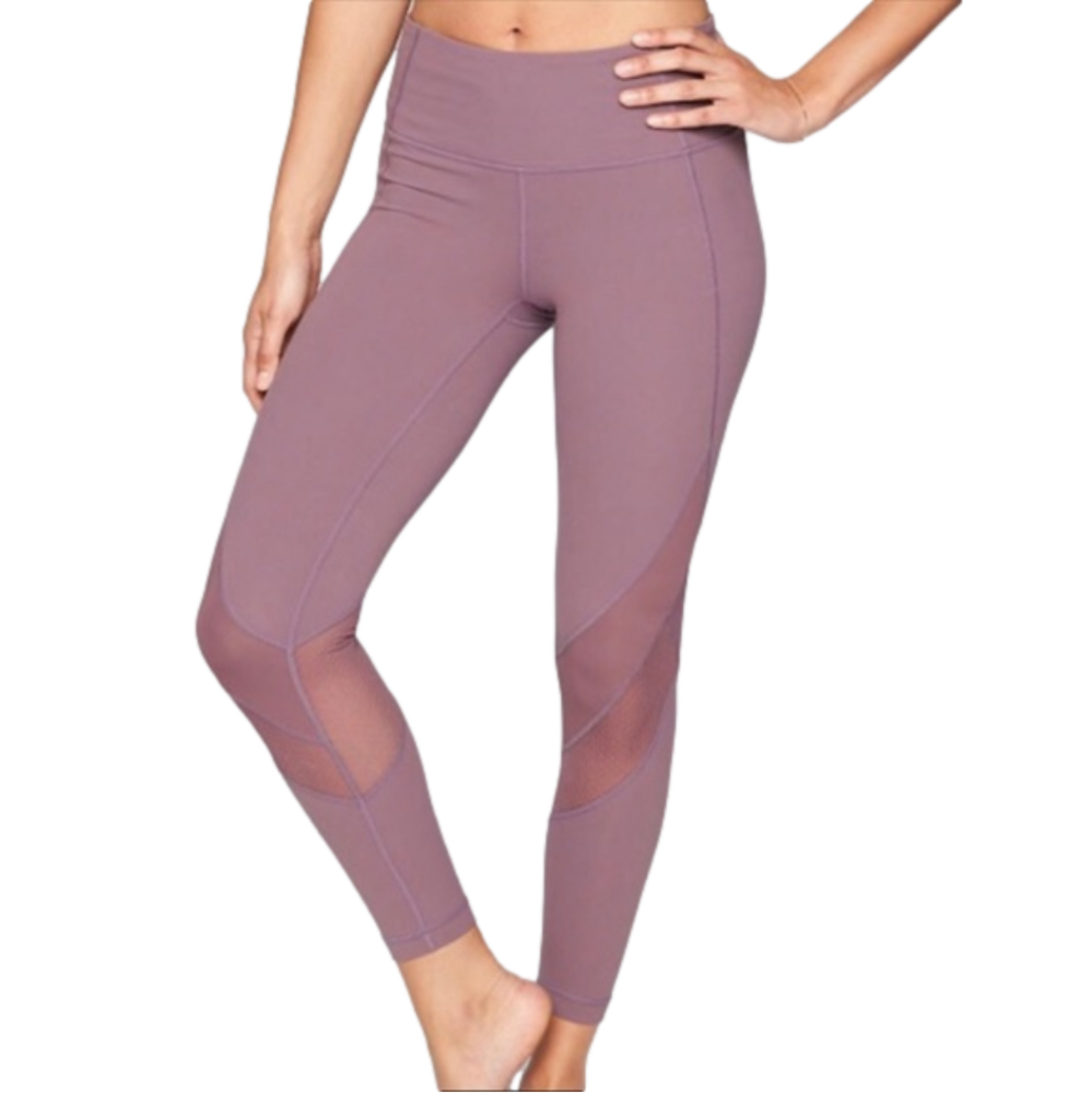 NWT! ATHLETA Mesh Shine Salutation‎ 7/8 Tight plum SMALL